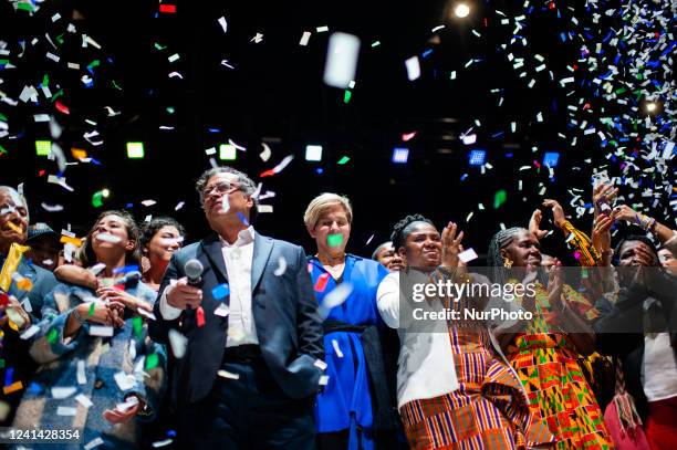 President Elect Gustavo Petro celebrates with his wife and Vice-president elect Francia Marquez during the campaign celebration of Gustavo Petro who...