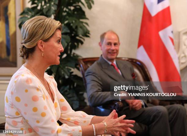 Britain's Earl and Countess of Wessex, Prince Edward and his wife Sophie meet with Cypriot President Nicos Anastasiades at the Presidential Palace in...