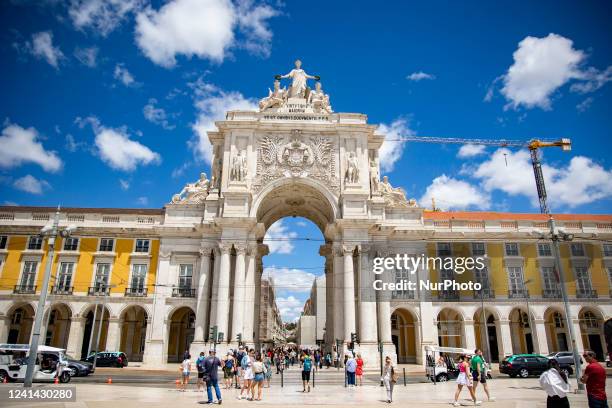 The Arch of Augusta Street and the Commerce Square in Lissabon, Portugal on June 20, 2022.