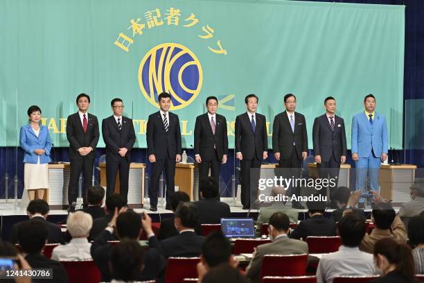 Social Democratic Party leader Mizuho Fukushima, Representative of the Democratic Party for the People Yuichiro Tamaki, Representative of Nippon...