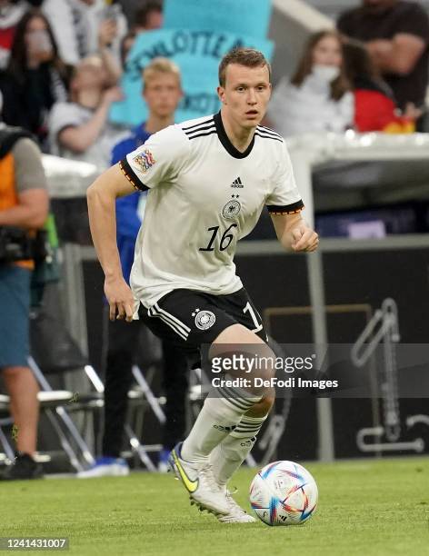 Lukas Klostermann of Germany during the UEFA Nations League League A Group 3 match between Germany and England at Allianz Arena on June 7, 2022 in...