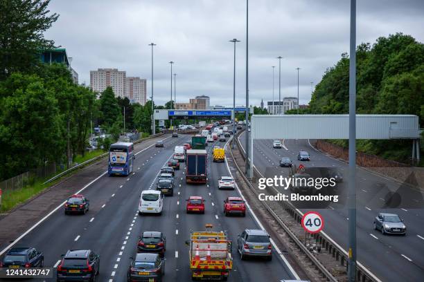 Traffic on the M8 motorway, during a rail strike, in Glasgow, UK, on Tuesday, June 21, 2022. UK rail workers began Britain's biggest rail strike in...
