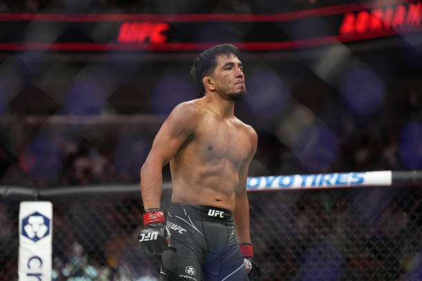 Adrian Yanez celebrates his victory over Tony Kelley in their bantamweight bout during the UFC Fight Night: Kattar v Emmett event at June 18 Moody...