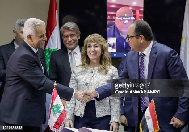 Director General of Syria's General Petroleum Corporation Nabih Khrestin, Lebanon's caretaker Energy Minister Walid Fayad, Director-General of Oil...