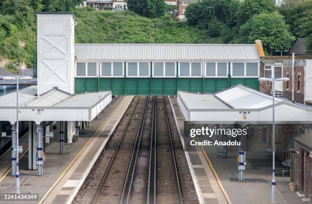 View of an empty train stop is seen on the first day of rail strikeâs across the UK in Dover, Kent, United Kingdom on June 21, 2022. Workers for GTR,...