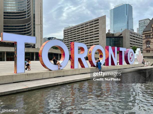 Toronto sign at Nathan Phillips Square in downtown Toronto, Ontario, Canada, on July 20, 2022.