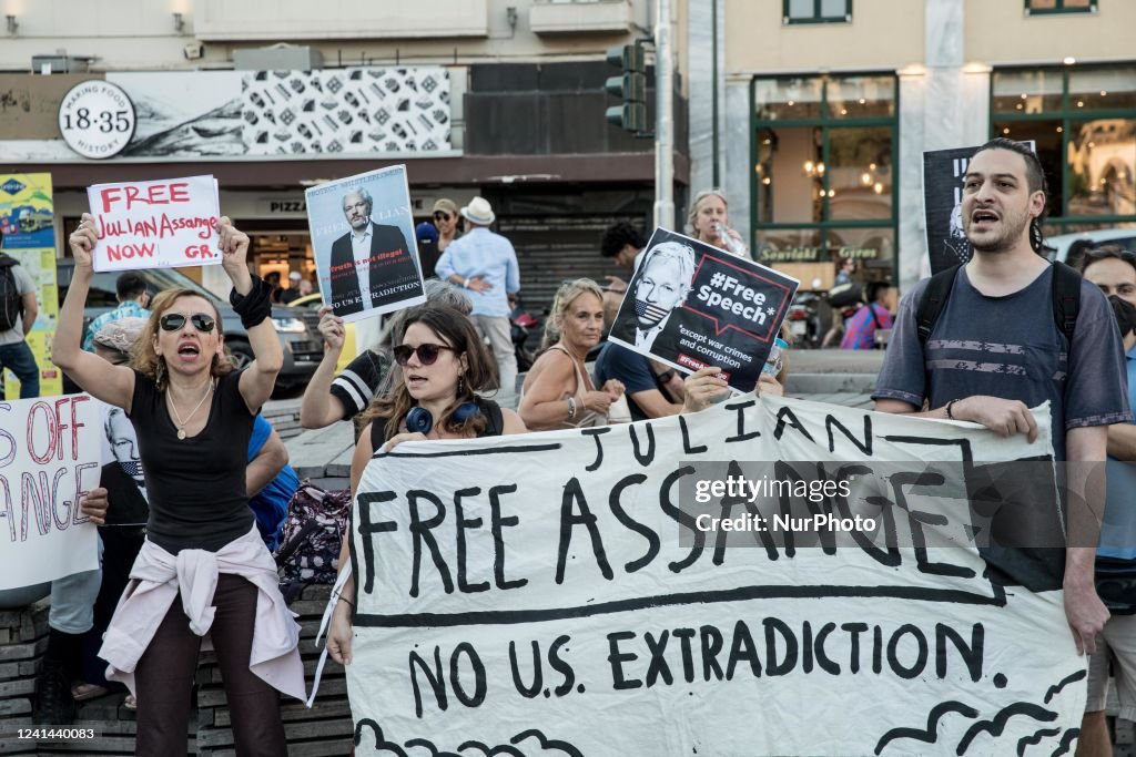 Demonstrators In Support Of Julian Assange In Athens