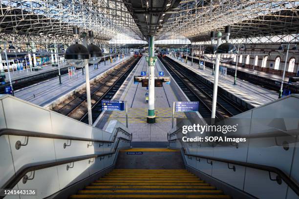 General view of Piccadilly train station, usually it would be busy with rush hour commuters. The biggest rail strike in over 30 years went ahead...