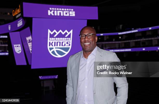 Mike Brown the new Head Coach of the Sacramento Kings poses for a photo after a press conference on June 21, 2022 at the Golden 1 Center in...