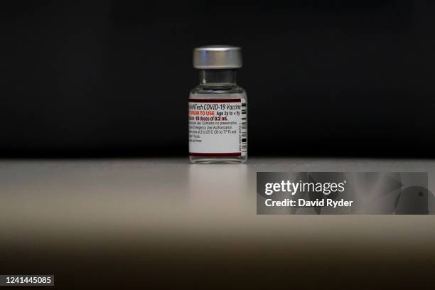Vial of the Pfizer Covid-19 vaccine, labeled for ages 2 to 5 during research but still acceptable for children below age 2, is seen at UW Medical...