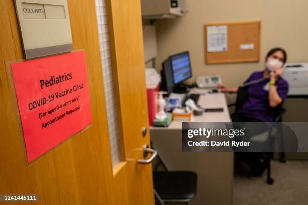 Nurse works inside the pediatric Covid-19 vaccine clinic at UW Medical Center - Roosevelt on June 21, 2022 in Seattle, Washington. Today marks the...