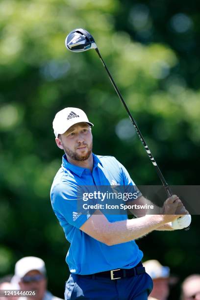 Daniel Berger of the United States hits a tee shot at the 1st hole during the final round of the Memorial Tournament presented by Workday at...