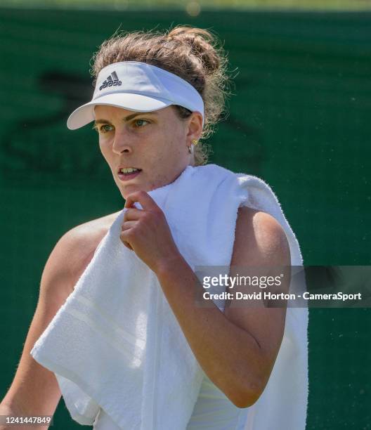 Maia Lumsden in action against Kathinka Von Deichmann at Wimbledon Qualifying & Community Sports Centre on June 21, 2022 in London, England.