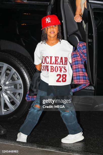 Kim Kardashian seen with her sons Saint and Psalm as they arriving back at their hotel in New York City. 21 Jun 2022.