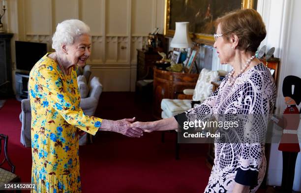 Queen Elizabeth II receives the Governor of New South Wales Margaret Beazley during an audience at Windsor Castle on June 22, 2022 in Windsor,...