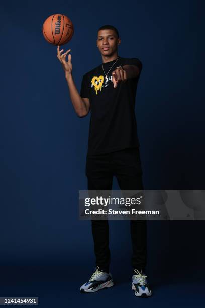 Draft Prospect, Jabari Smith Jr. Poses for a portrait during media availability and circuit as part of the 2022 NBA Draft on July 22, 2022 at the...