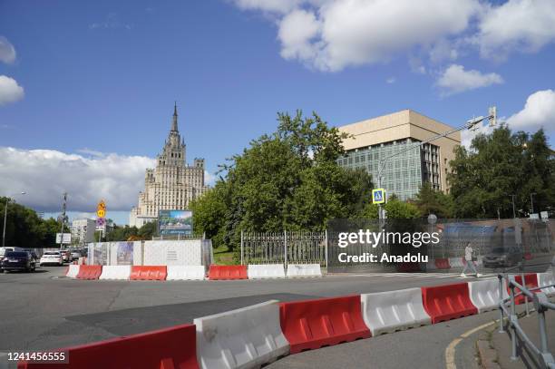 View of the square where US Embassy building is located is seen after Moscow Municipality changed the name of the square as so-called Donetsk...