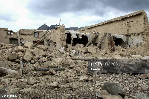 Damaged houses are pictured following an earthquake in Gayan district, Paktika province on June 22, 2022. The 5.9-magnitude quake, which killed at...