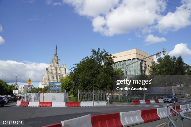 View of the square where US Embassy building is located is seen after Moscow Municipality changed the name of the square as so-called Donetsk...