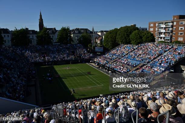 Argentina's Diego Schwartzman returns the ball to Britain's Jack Draper during their round of 8 men's singles tennis match on the central court, on...