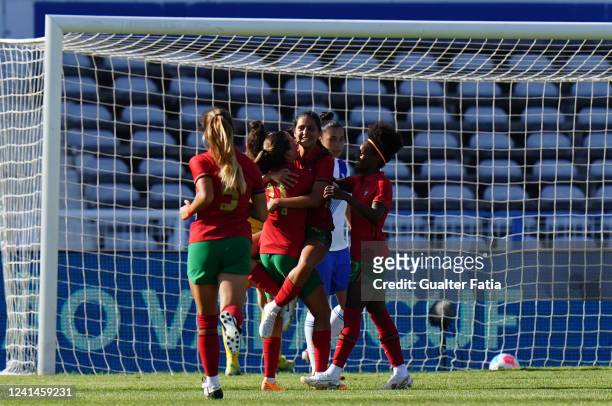Francisca Nazareth of Portugal celebrates with teammates after scoring a goal during the International Women´s Friendly match between Portugal and...
