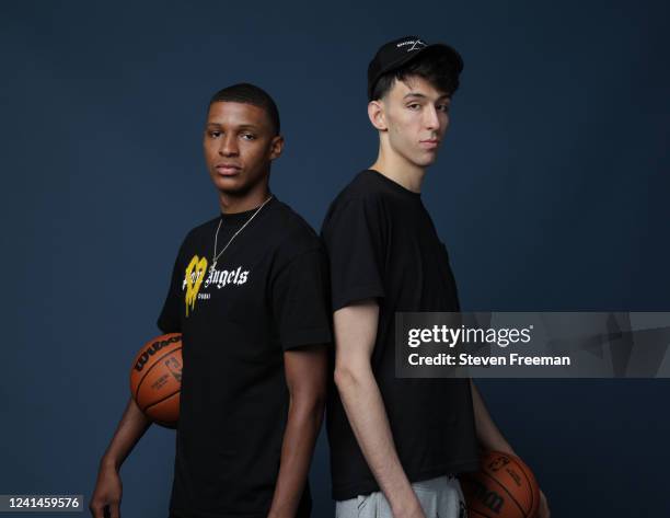 Draft Prospects, Jabari Smith Jr. And Chet Holmgren pose for a portrait during media availability and circuit as part of the 2022 NBA Draft on July...