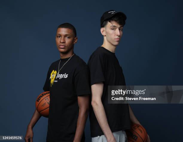 Draft Prospects, Jabari Smith Jr. And Chet Holmgren pose for a portrait during media availability and circuit as part of the 2022 NBA Draft on July...