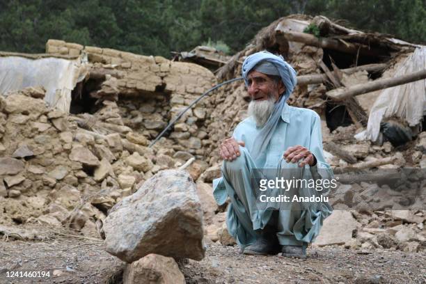 An elder reacts to the devastation after a magnitude 7.0 earthquake shook Afghanistan at noon and killed at least 29 people, and injured 62 others in...