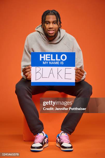 Draft Prospect, Blake Wesley poses for a portrait during media availability and circuit as part of the 2022 NBA Draft on July 22, 2022 at the Westin...