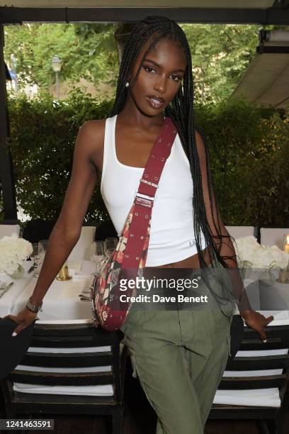 Leomie Anderson attends the Holzweiler dinner during Paris Fashion Week at La Societe on June 22, 2022 in Paris, France.
