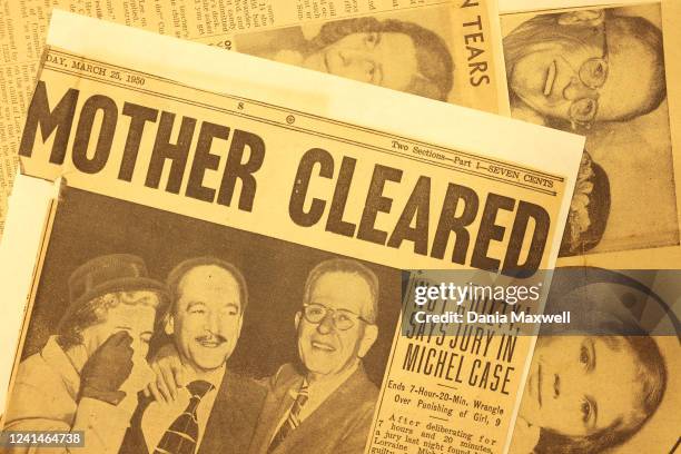 Newspaper clippings of childhood actress Lora Lee Michel are seen inside the Schulenburg Historical Museum is seen on Monday, Feb. 28, 2022 in...