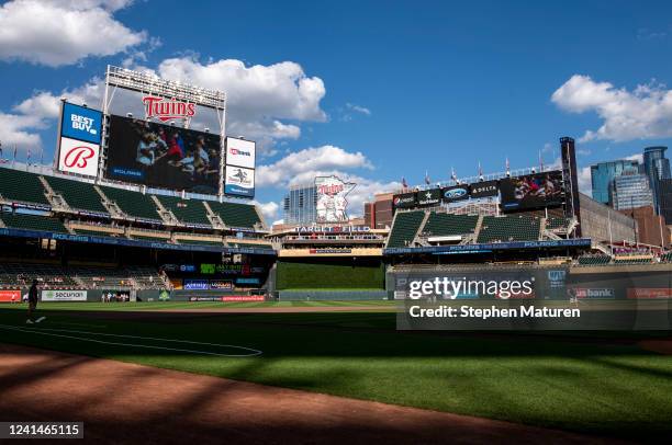 General view inside the stadium before the game between the Minnesota Twins and Cleveland Guardians at Target Field on June 22, 2022 in Minneapolis,...