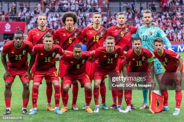 Team of Belgium pose for a group photo during the UEFA Nations League, League A Group 4 match between Poland and Belgium at PGE National Stadium. .