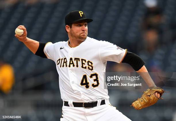 Jerad Eickhoff of the Pittsburgh Pirates pitches during the first inning against the Chicago Cubs at PNC Park on June 22, 2022 in Pittsburgh,...