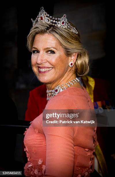 King Willem-Alexander of The Netherlands and Queen Maxima of The Netherlands attend the gala diner for the Diplomatic Corps at The Royal Palace on...