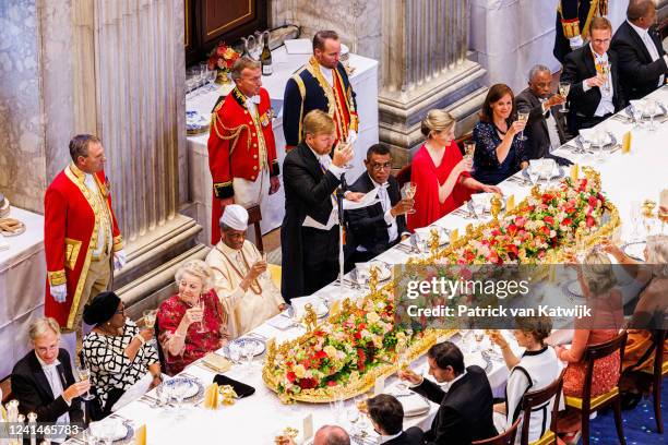 King Willem-Alexander of The Netherlands, Queen Maxima of The Netherlands and Princess Beatrix of The Netherlands attend the gala diner for the...