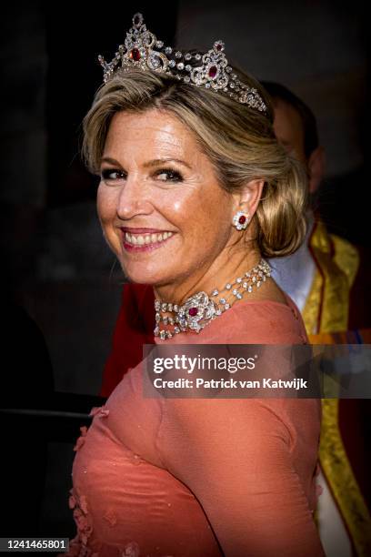 King Willem-Alexander of The Netherlands and Queen Maxima of The Netherlands attend the gala diner for the Diplomatic Corps at The Royal Palace on...