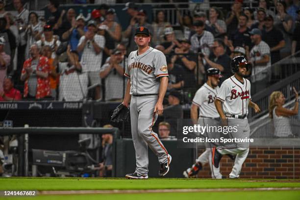 San Francisco Giants relief pitcher Jake McGee after giving up the game-tying run in the ninth inning of the MLB game between the San Francisco...