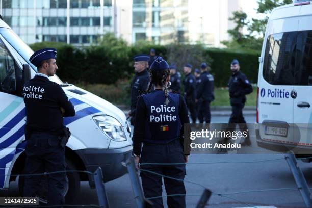 Police take security measures as EU-Western Balkans Summit held at European Council in Brussels, Belgium on June 23, 2022.