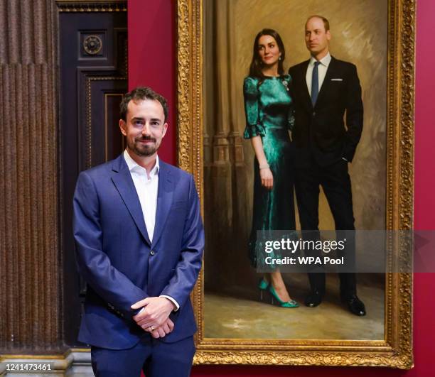 Artist Jamie Coreth seen at Fitzwilliam Museum Cambridge where the Duke & Duchess Of Cambridge viewed a portrait of themselves painted by him during...