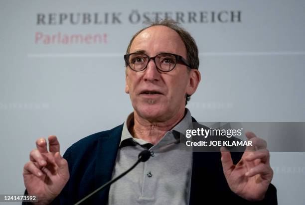 Austrian Minister of Health and Social Affairs Johannes Rauch attends a press conference on Covid-19 vaccination campaign in Vienna, on June 23,...