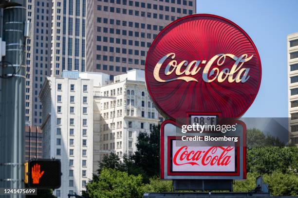 The temperature reads 98 degrees Fahrenheit on Coca-Cola signage in Atlanta, Georgia, US, on Wednesday, June 22, 2022. Temperatures in Atlanta on...