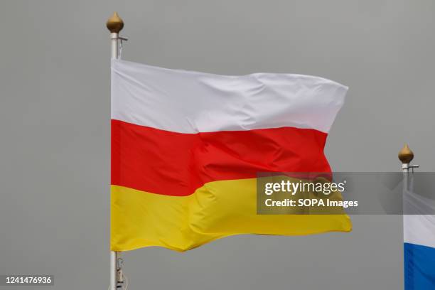 The flag of South Ossetia seen in the gallery of flags of the participating countries in the framework of St. Petersburg International Economic Forum...