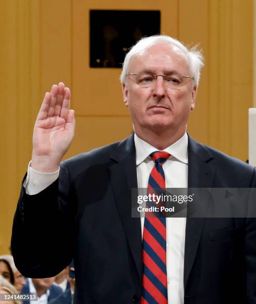 Former Acting U.S. Attorney General Jeffrey Rosen is sworn in to testify during the fifth hearing held by the House Select Committee to Investigate...