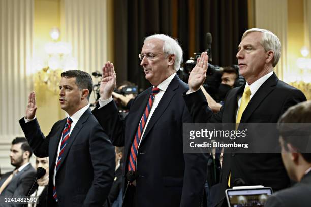 Steven Engel, former assistant US attorney general for the office of legal counsel, from left, Jeffrey Rosen, former acting US attorney general, and...