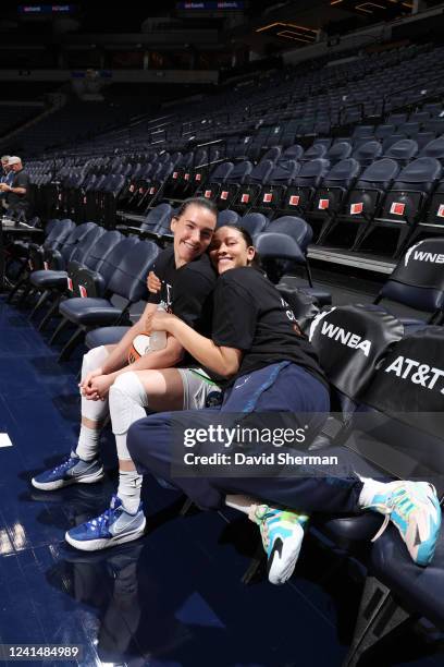 Bridget Carleton and Natalie Achonwa of the Minnesota Lynx pose for a photo before the game against the Phoenix Mercury on June 23, 2022 at Target...