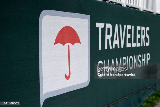 Travelers Championship signage during the First Round of the Travelers Championship on June 23 at TPC River Highlands in Cromwell, CT.