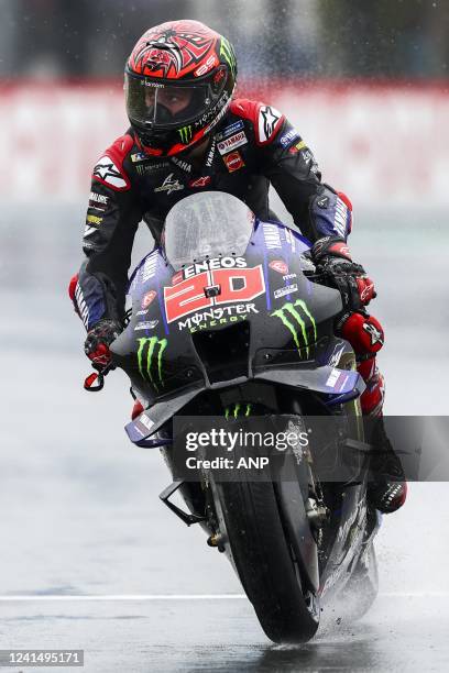 Fabio Quartararo on his Yamaha in action during the first free practice session of MotoGP on June 24, 2022 at the TT circuit of Assen, Netherlands....