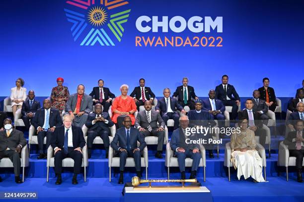 British Prime Minister Boris Johnson, Rwandan President Paul Kagame, Prince Charles, Prince of Wales, Secretary-General of the Commonwealth of...