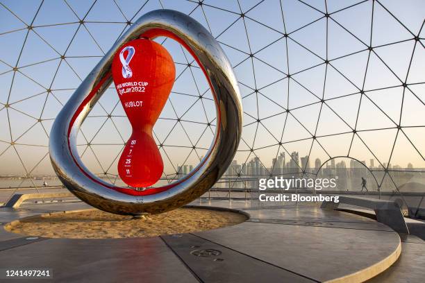 Countdown installation for the upcoming 2022 FIFA World Cup in Doha, Qatar, on Thursday, June 23, 2022. About 1.5 million fans, a little more than...